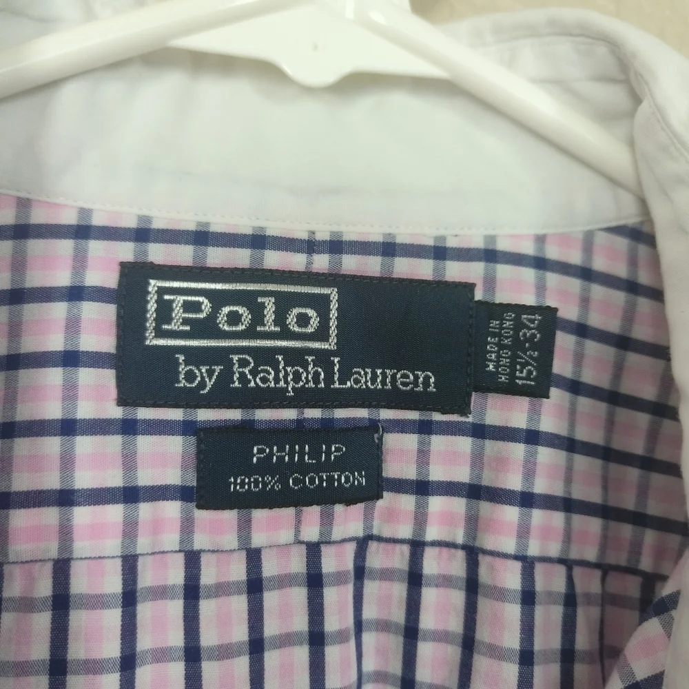 POLO RALPH LAUREN Men's Dress Shirt Long Sleeve 15 1/2-34 Pink/Blue Plaid Button